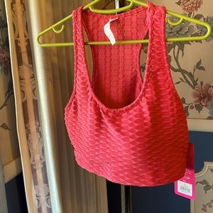 ??YMI sports bra XL padded cups hexagonal mesh coral pink orange racerback NWT